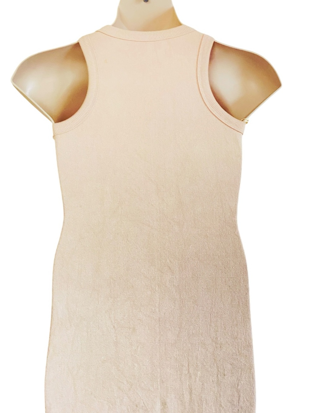 Mable Oatmeal Beige Ribbed Knit Racerback Midi Tank Dress Sz L - Picture 8 of 15